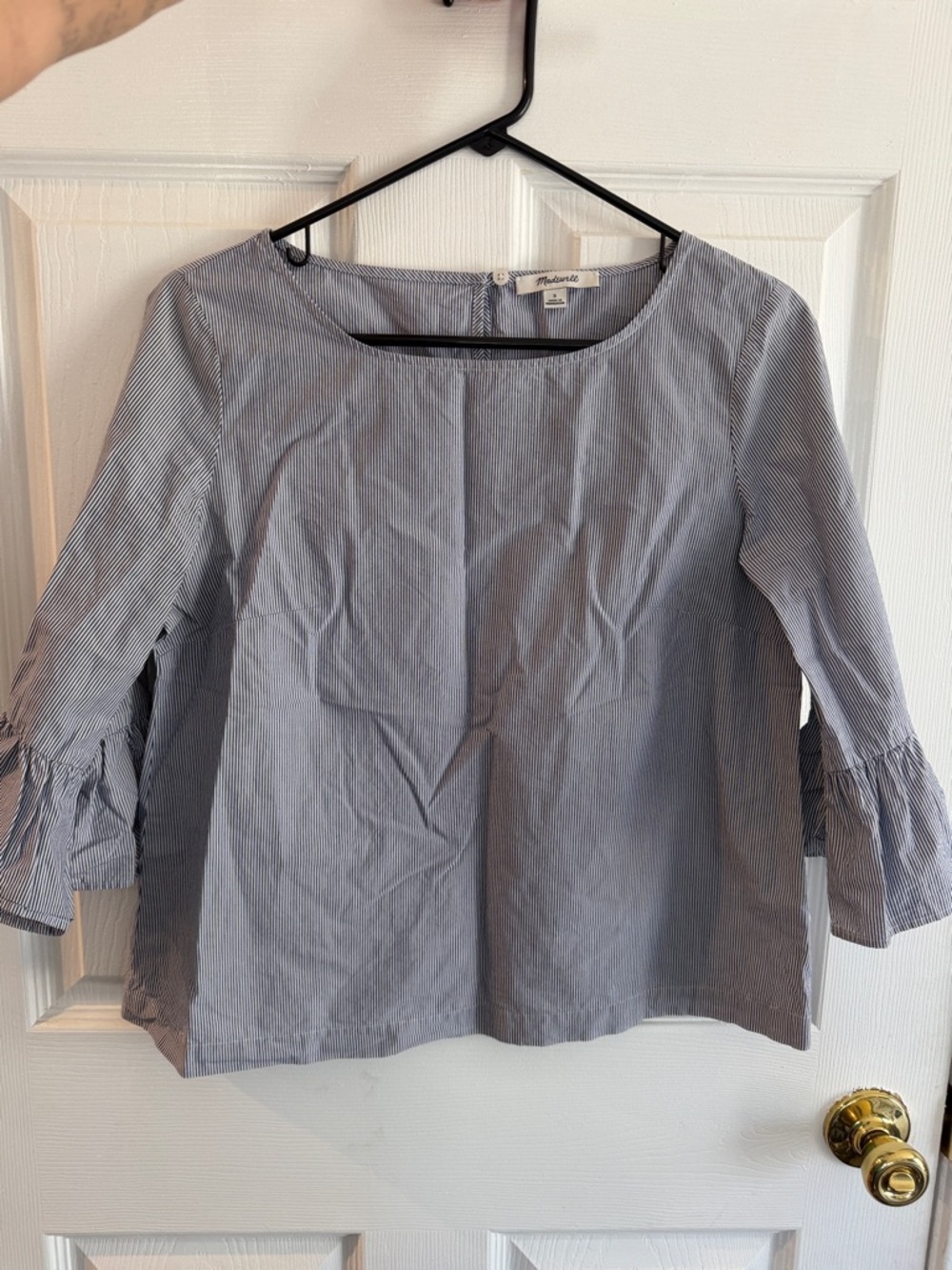 Madewell Light Blue Pinstripe Bell Sleeve Top size small